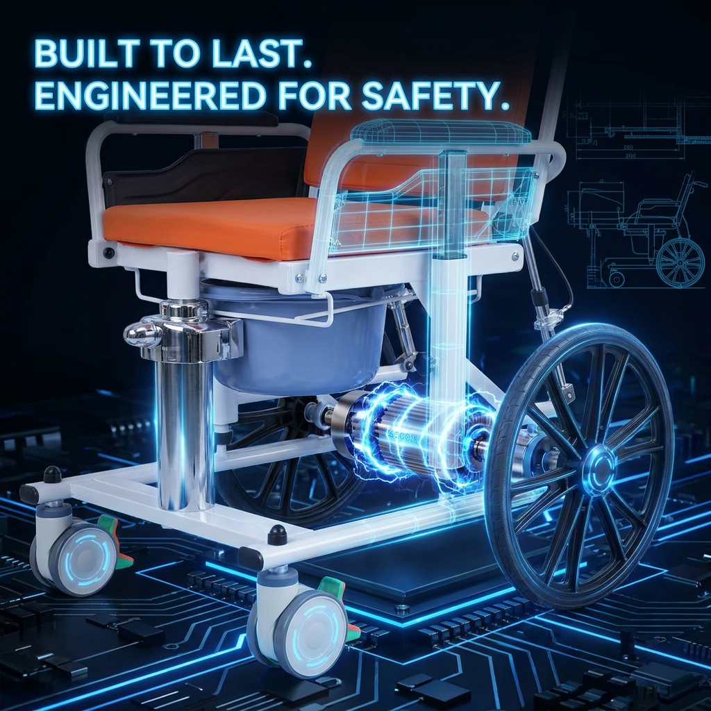 Seamless Design 6000N POWER Transfer Chair 180&deg; Hydraulic Recline Function Medical Grade Multi-functional Patient Lift