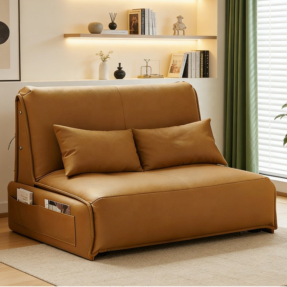 Multifunctional Convertible Sofa Bed Smart Folding Recliner Couch Modern Leather Pull Out Lounge Chair with Side Storage
