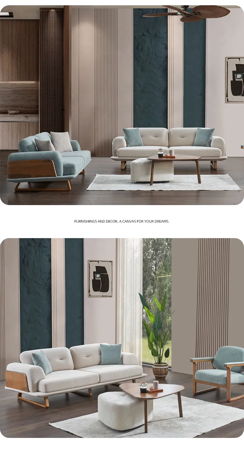 Italian Modern Living Room Furniture High End Leisure Modular Fabric Sofa Set Functional with Wood Decor