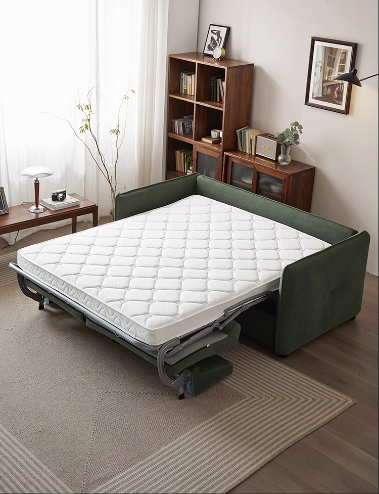 Gerfenii Modern Genuine Leather Smart Sofa Bed Dark Grey Extendable High Density Sponge Mattress Reclining Metal Frame Living