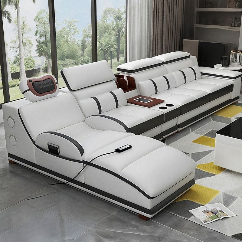 Modern Luxury Modular Smart Leather Sectional Sofa Set with Bluetooth Speaker Massage Function and USB Charging Living Room