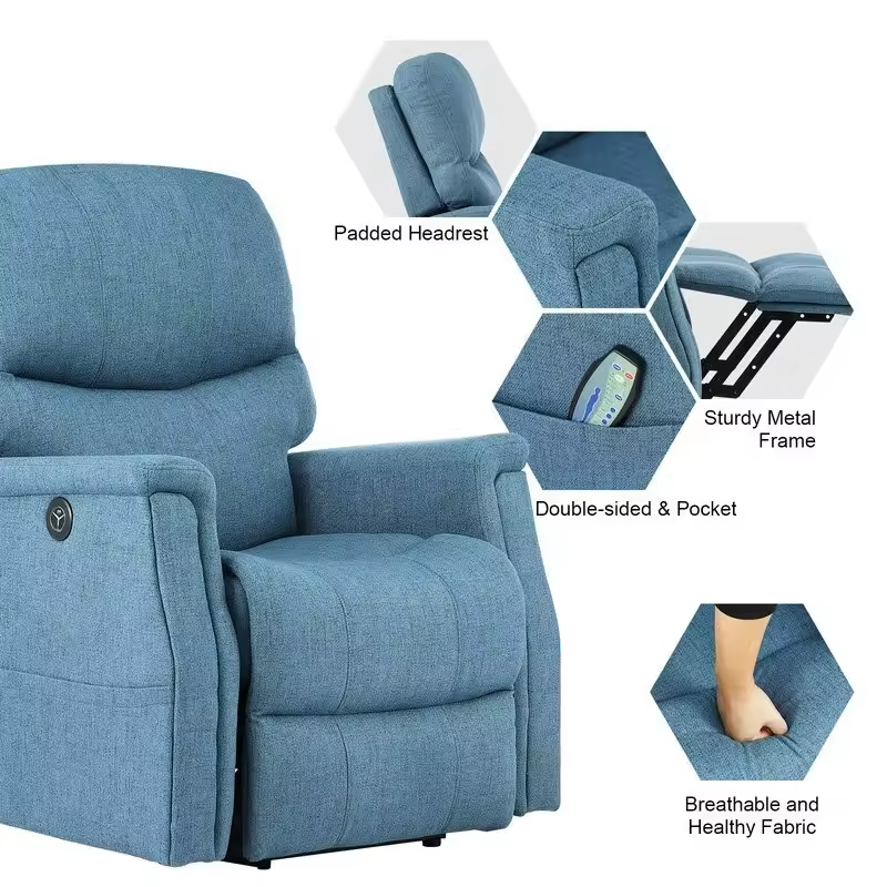 Recliner Massage Heating Electric Power Lift Chair Microfiber Fabric Seat for Living Room