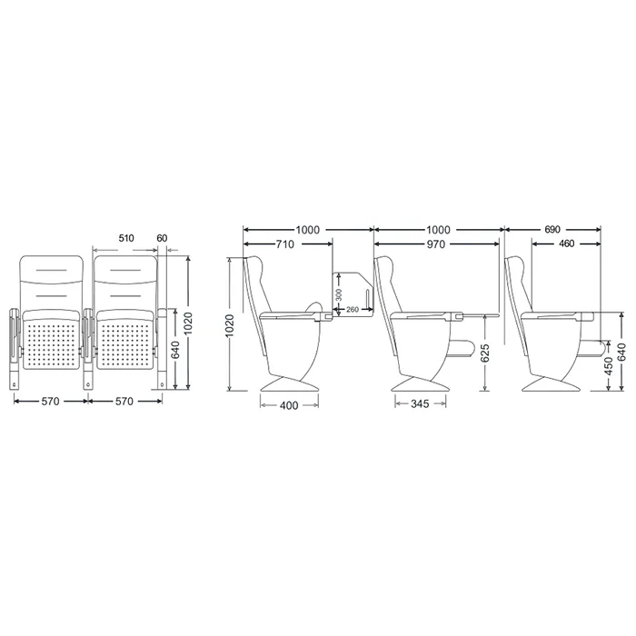 Public Seating Model YA-L099B Dimensions