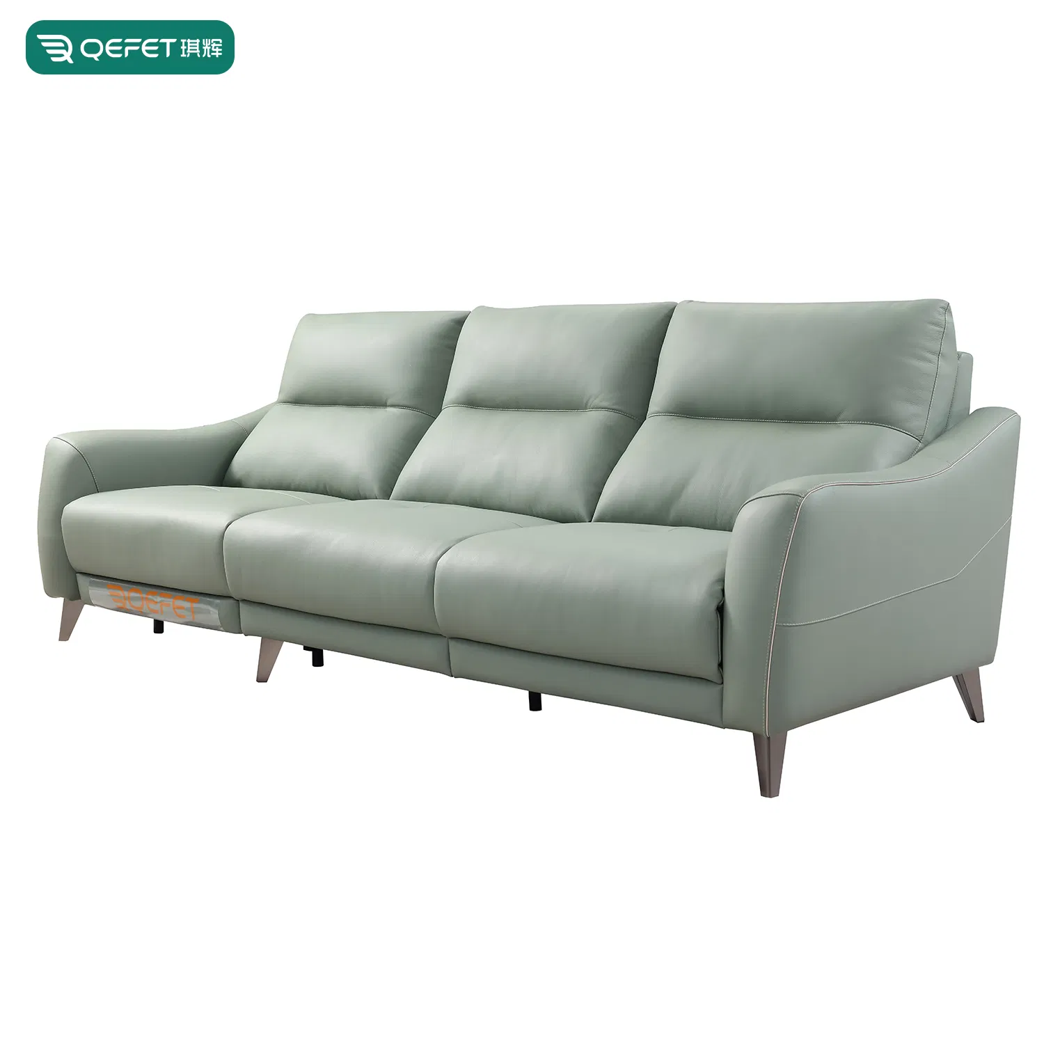 European Modern Green Leather Daybed Sleeper Covertible Power Reclining Sofa