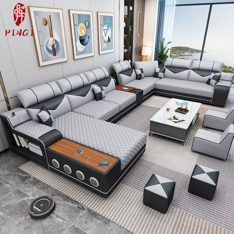Smart Sectional Sofa Set High - Tech USB Charging Speaker Design for Home Entertainment Lounges Room Sofa