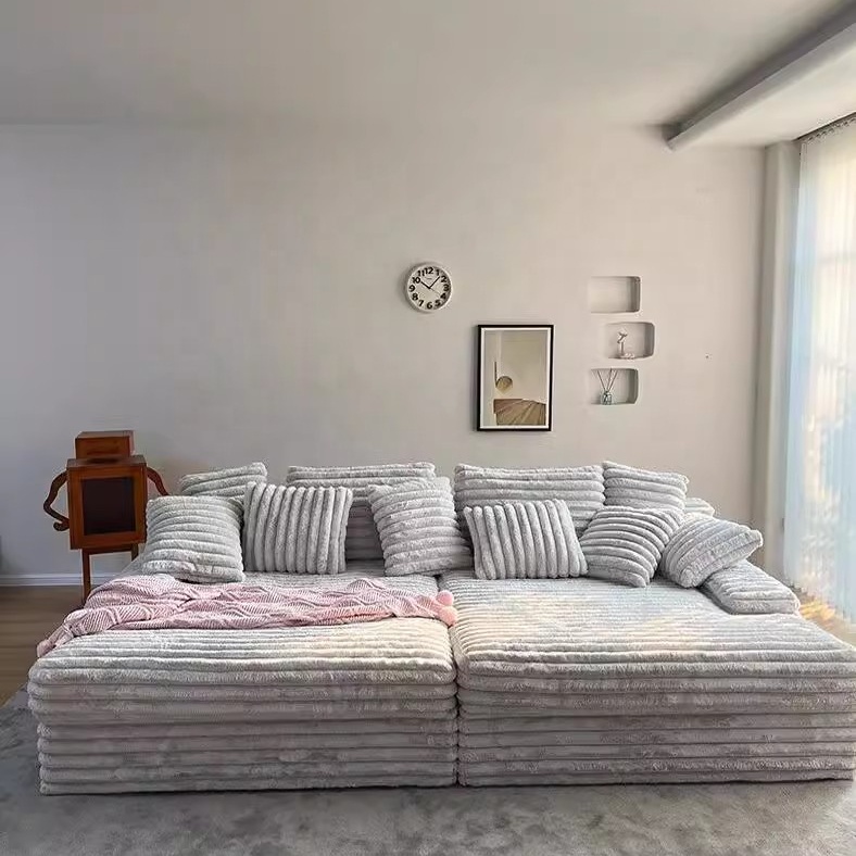 Extra Wide Deep Seat Oversized Loveseat Chaise Compressed Convertible Sofa Bed Fluffy Velvet Upholstered Cloud Couch Modern