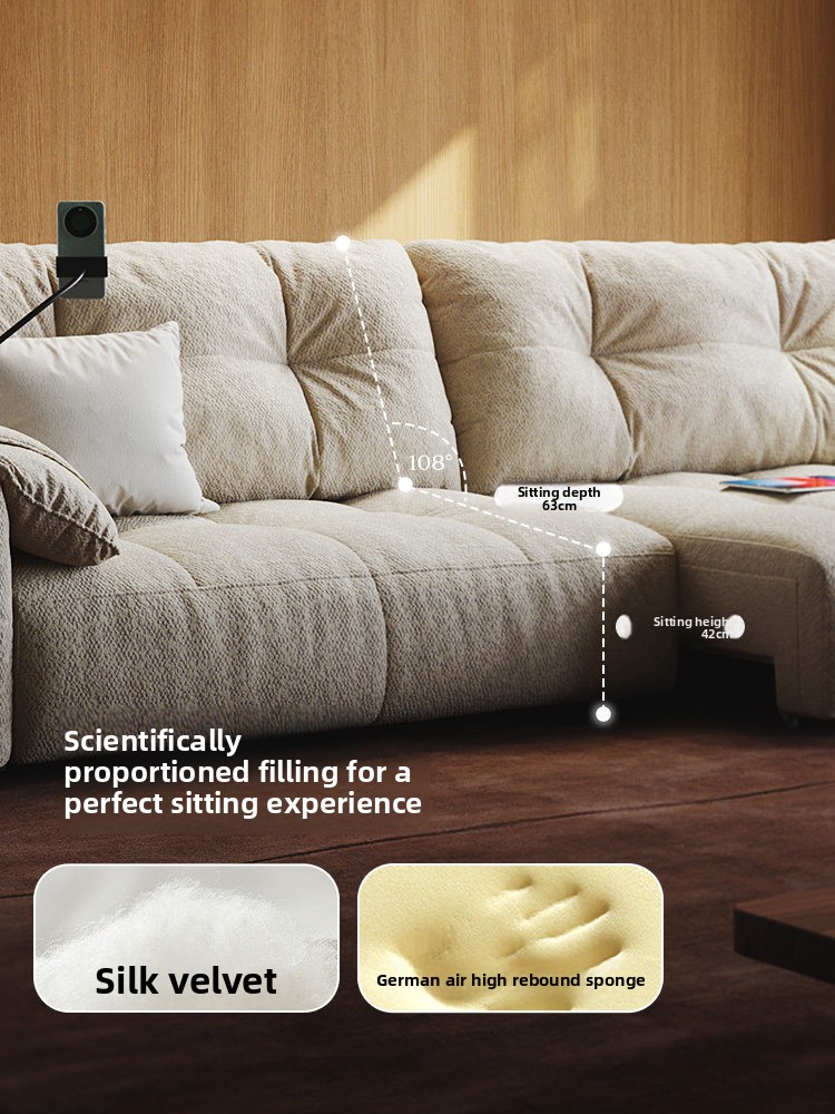 Guangchao Xuefu Three Seat Fabric Sofa Living Room Cotton Linen Chenille Cream Wind Straight Electric Function USB Charging Port