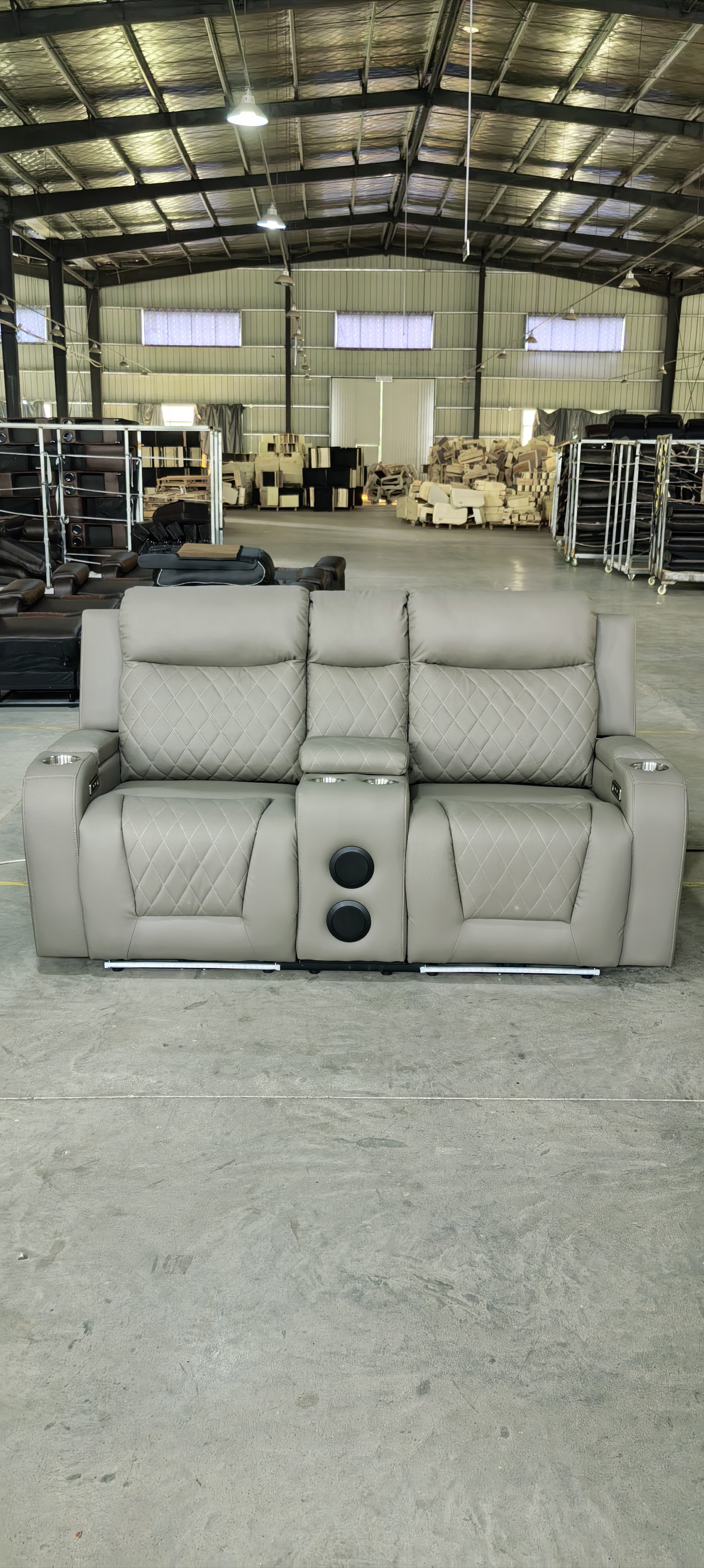 Air Leather Sofas Bluetooth Speaker Living Room Storage Armrest USB Charging Port Electric Recliner Sofa Set with Socket Adapter
