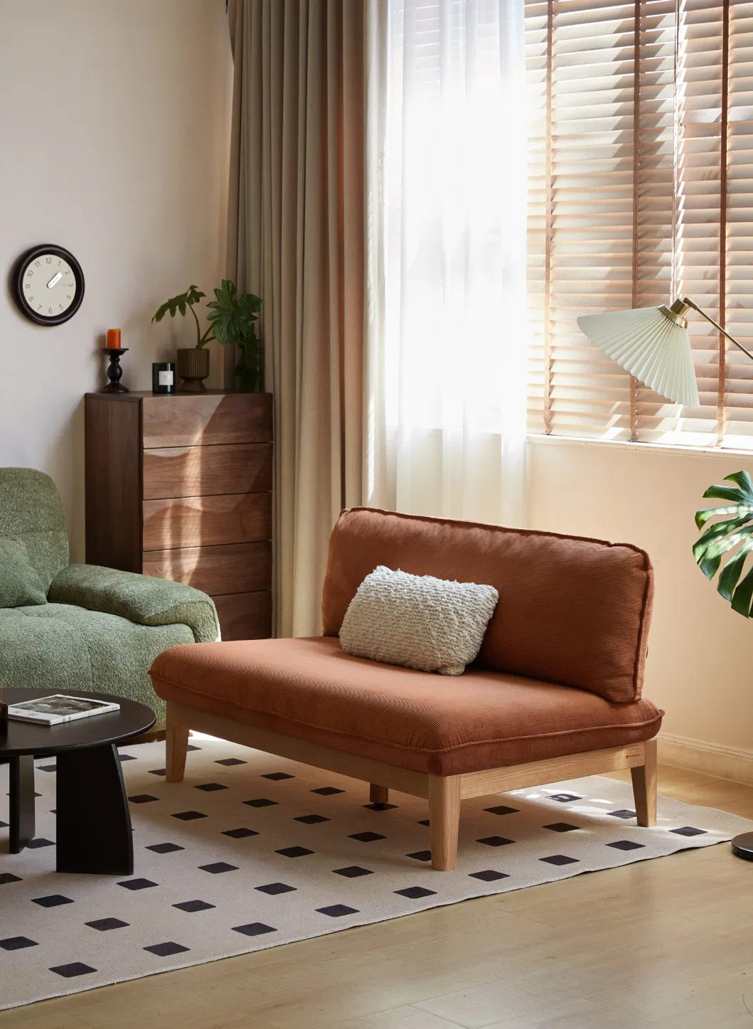 Elegant Brown Oak Sofa with Plush Cushions for Comfort