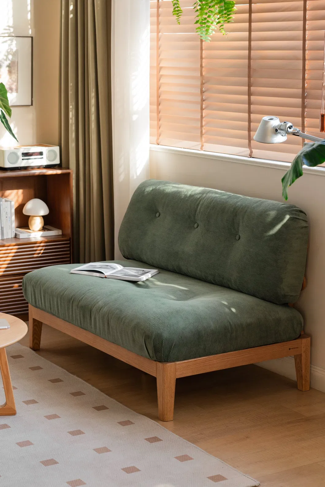 Elegant Green Corduroy Oak Sofa Frame and Cushion Bundle