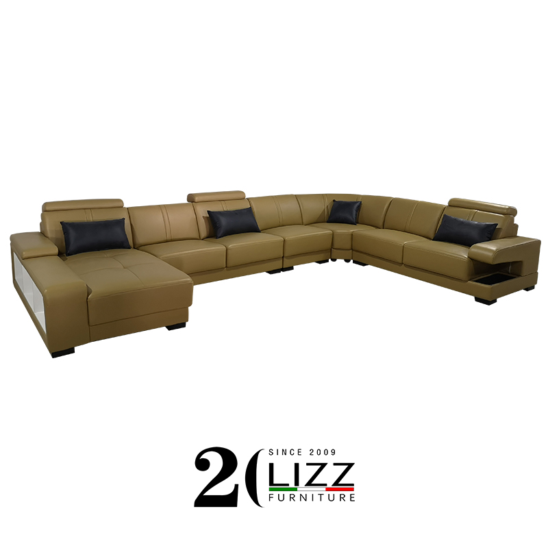 Foshan Factory Modern U-Shape Functional Genuine Leather Modular Sofa for Home