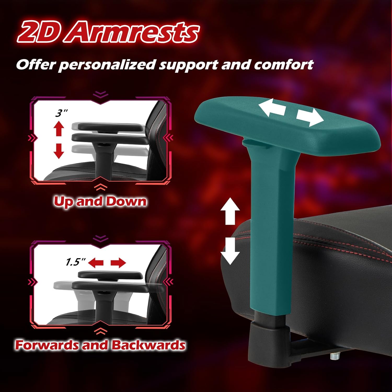 Height Adjustable Swivel Chair Rocking Function 2D Black Premium Gaming Chair Massage Video Game Chair with Magnetic Headrest