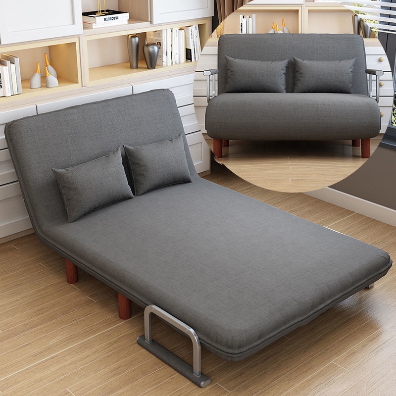 Modern Grey Fabric Convertible Sofa Bed 2 Seater Loveseat with Armrests Pillows and Wooden Legs Living Room Furniture