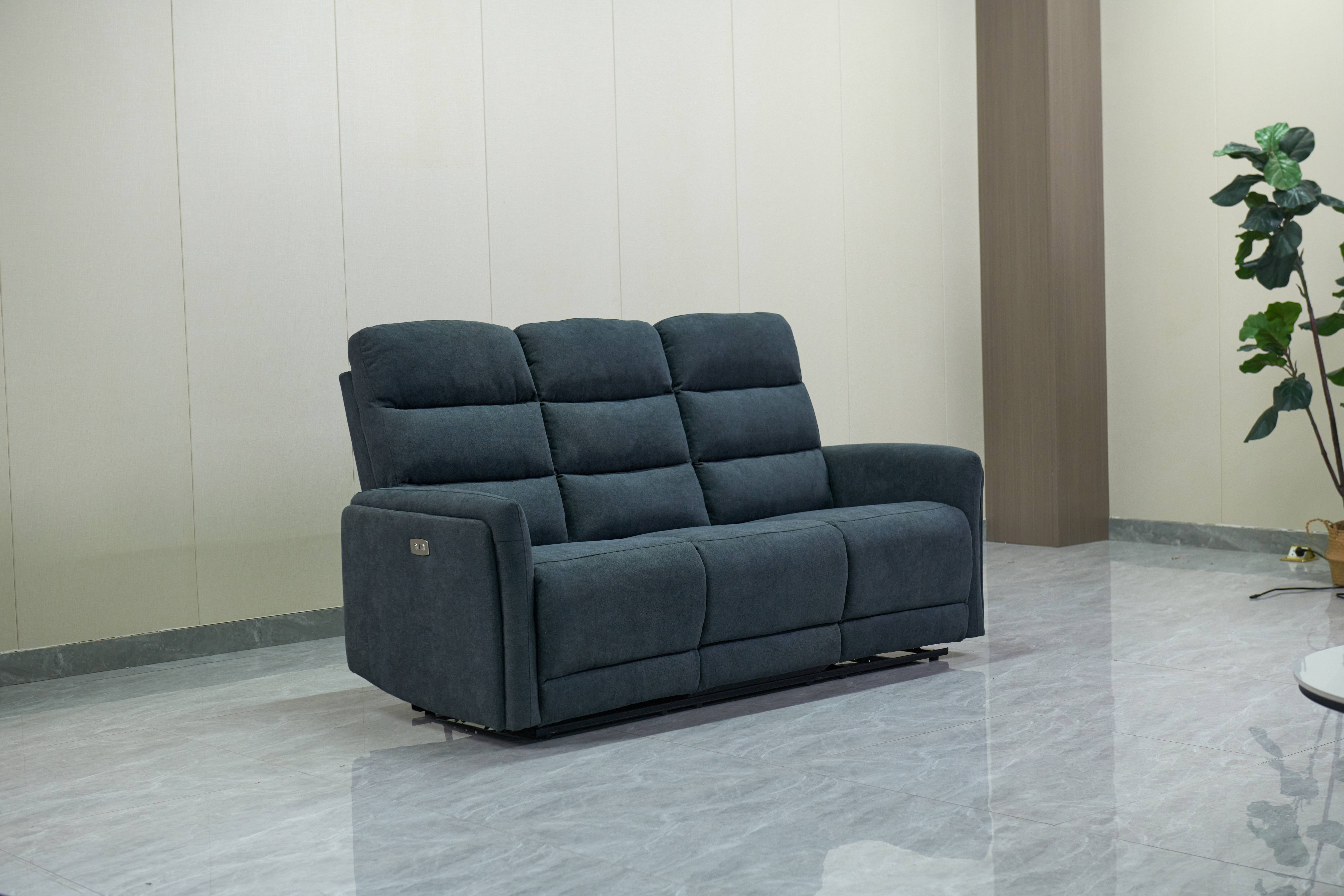 Luxury Modern Commercial Fabric Three-Seater Electric Recliner Sofa Set USB Charging Port Hotel Mall Apartment Villa Living Room