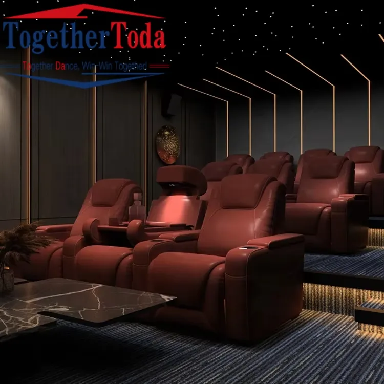 Customized Home Cinema Sofa Leather Recliner Chair Theater Seating with Console