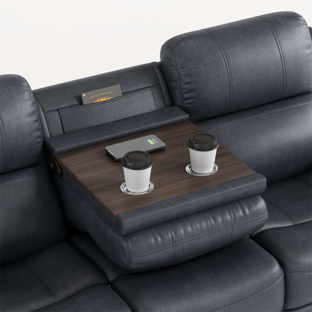 Customization Luxury Living Room Breathable Fabric Manual Reclining Sofa Couch 3 Seat with Drop Down Table USB Wireless Charger