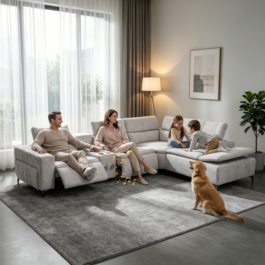 Fabric Power Sectional Recliner Sofa High End Comfort Multifunctional Folding Sofa With USB and Speaker or Home Luxury