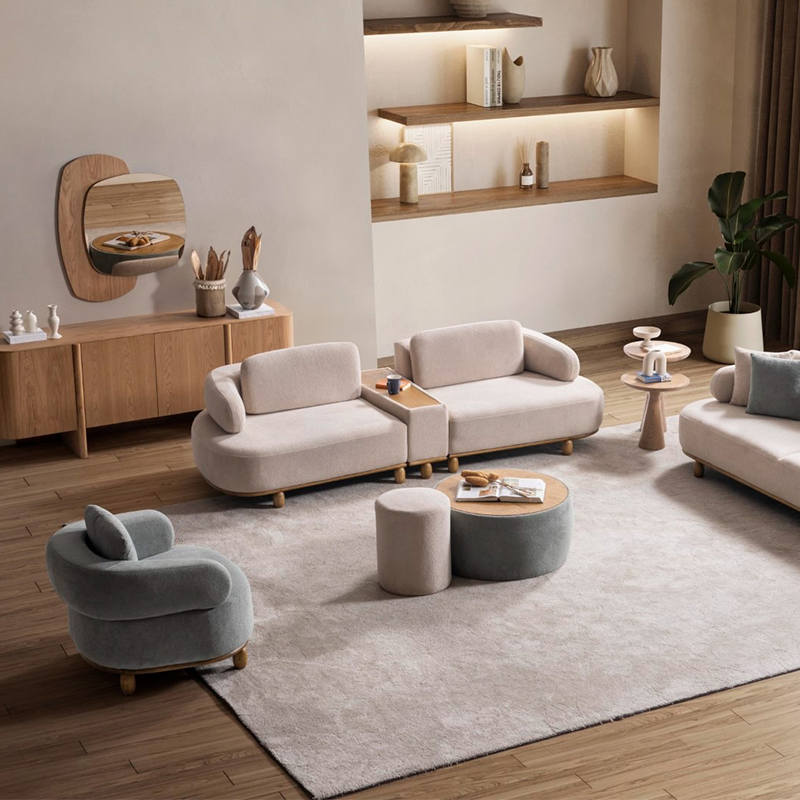Italian Modern Living Room Furniture High End Leisure Modular Fabric Sofa Chair with Functional Backrests and Middle Console