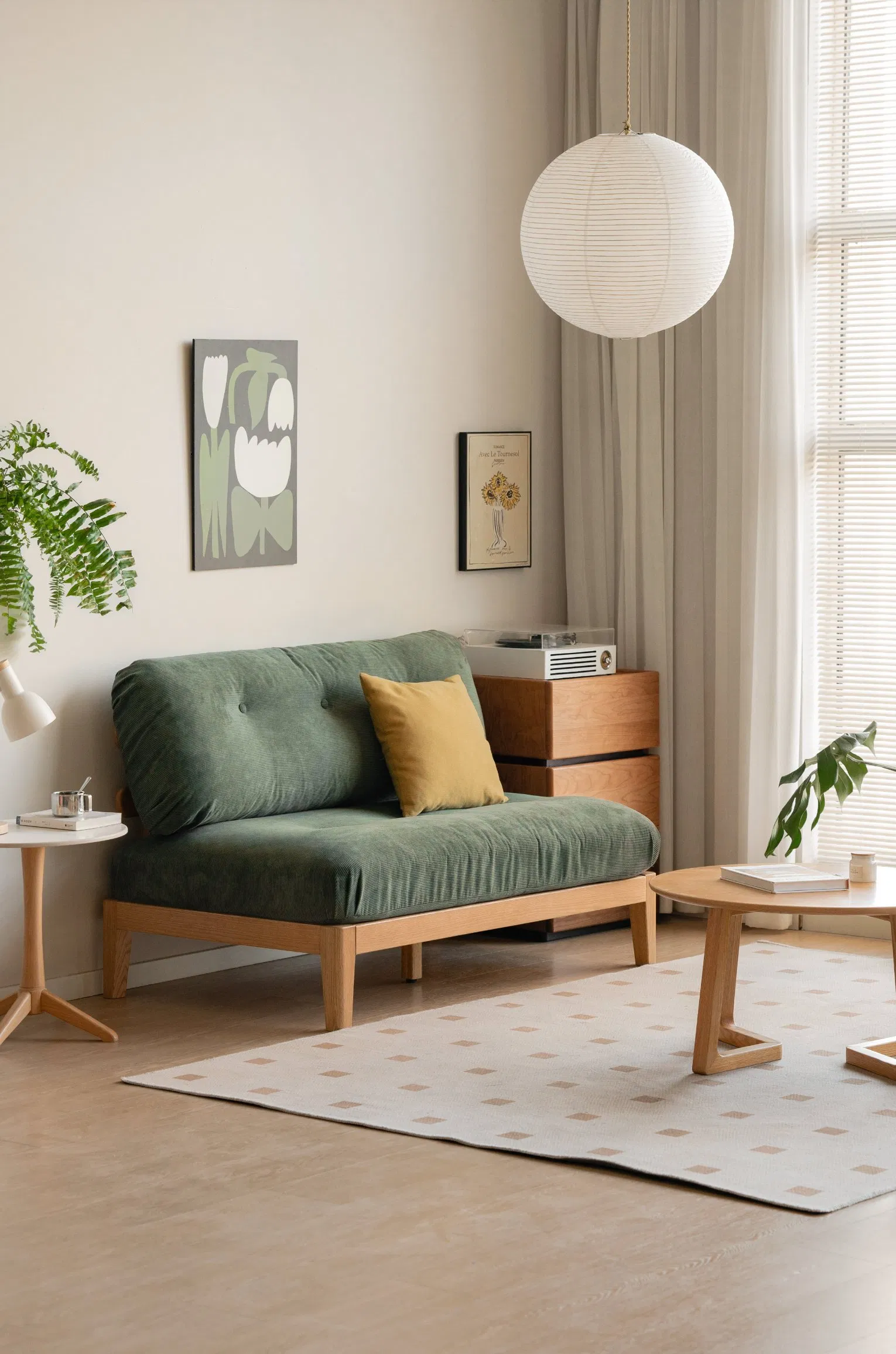 Elegant Green Corduroy Oak Sofa Frame and Cushion Bundle