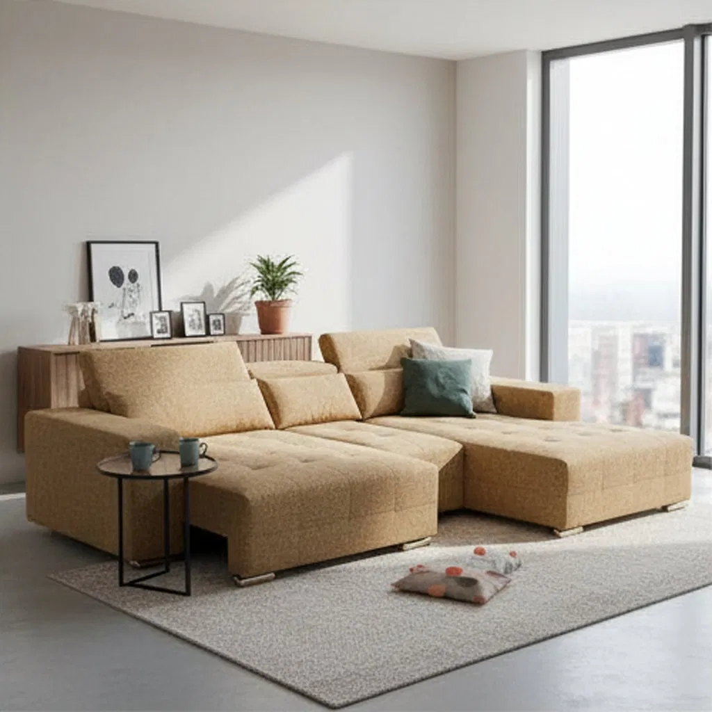 Wholesale Living Room Furniture Pull-out L Shape Corner Electric Fabric Sleeper Sofa