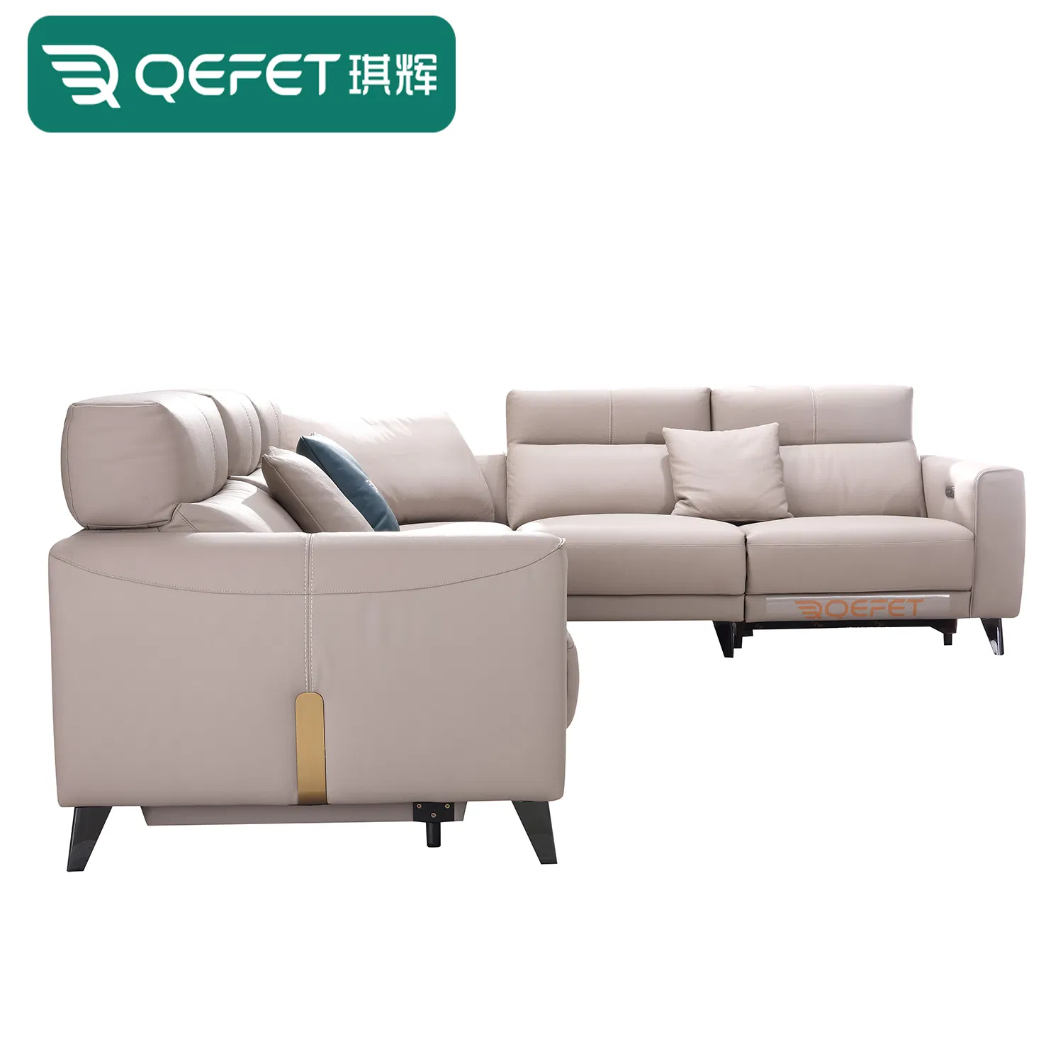 Modern Living Room Villa Hotel Furniture Solid Wood Genuine PU Leather Modular L-Shaped Recliner Functional U Shape Corner Sofa