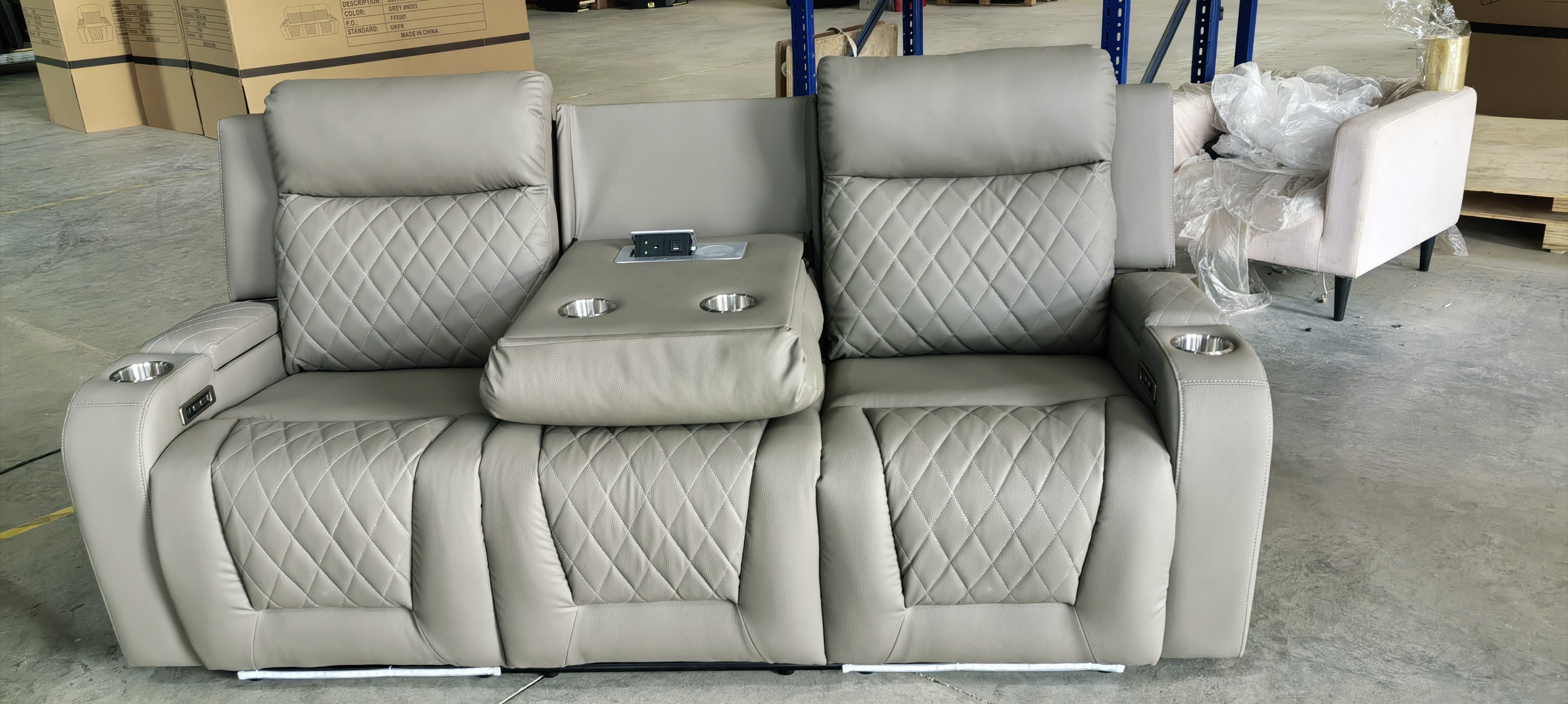 Air Leather Sofas Bluetooth Speaker Living Room Storage Armrest USB Charging Port Electric Recliner Sofa Set with Socket Adapter