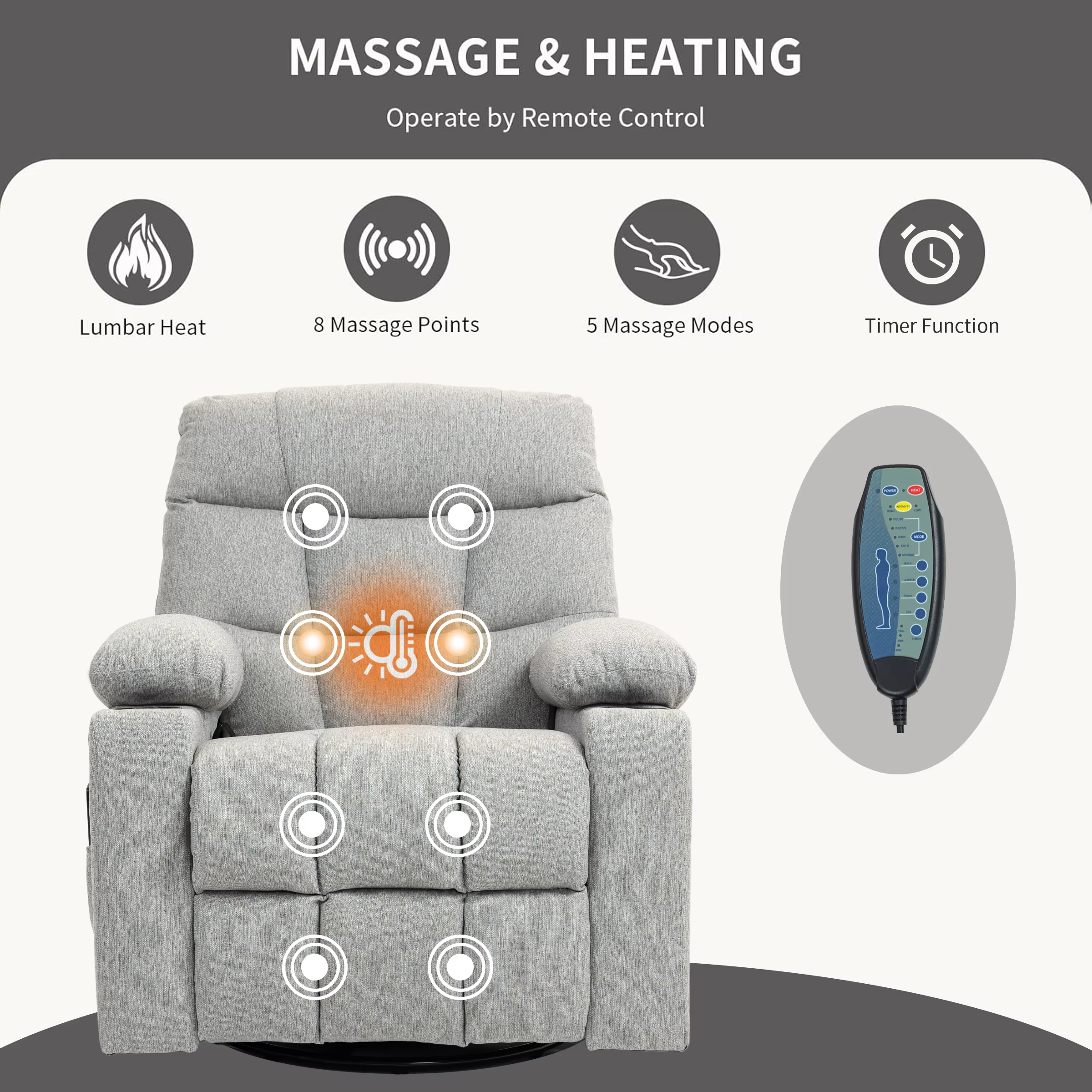 360&deg; Swivel Oversized Rocking Chairs Rocker Recliner Chair With Massage And Heated Living Room Function Sofa