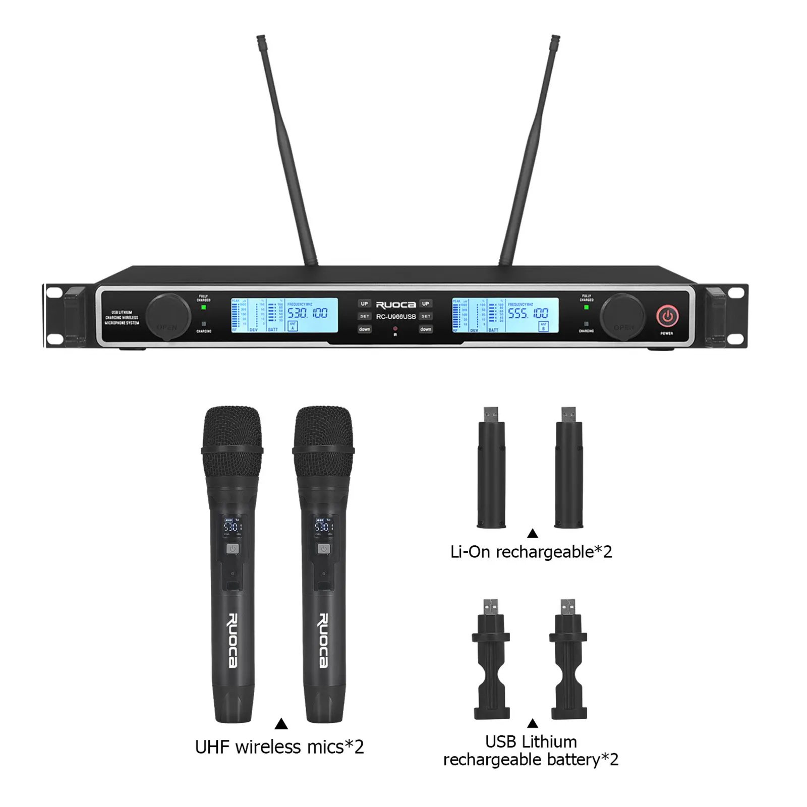 China Ruoca Professional Dual Channel Wireless Microphone Recharging Microphone Manufacturers, Factories