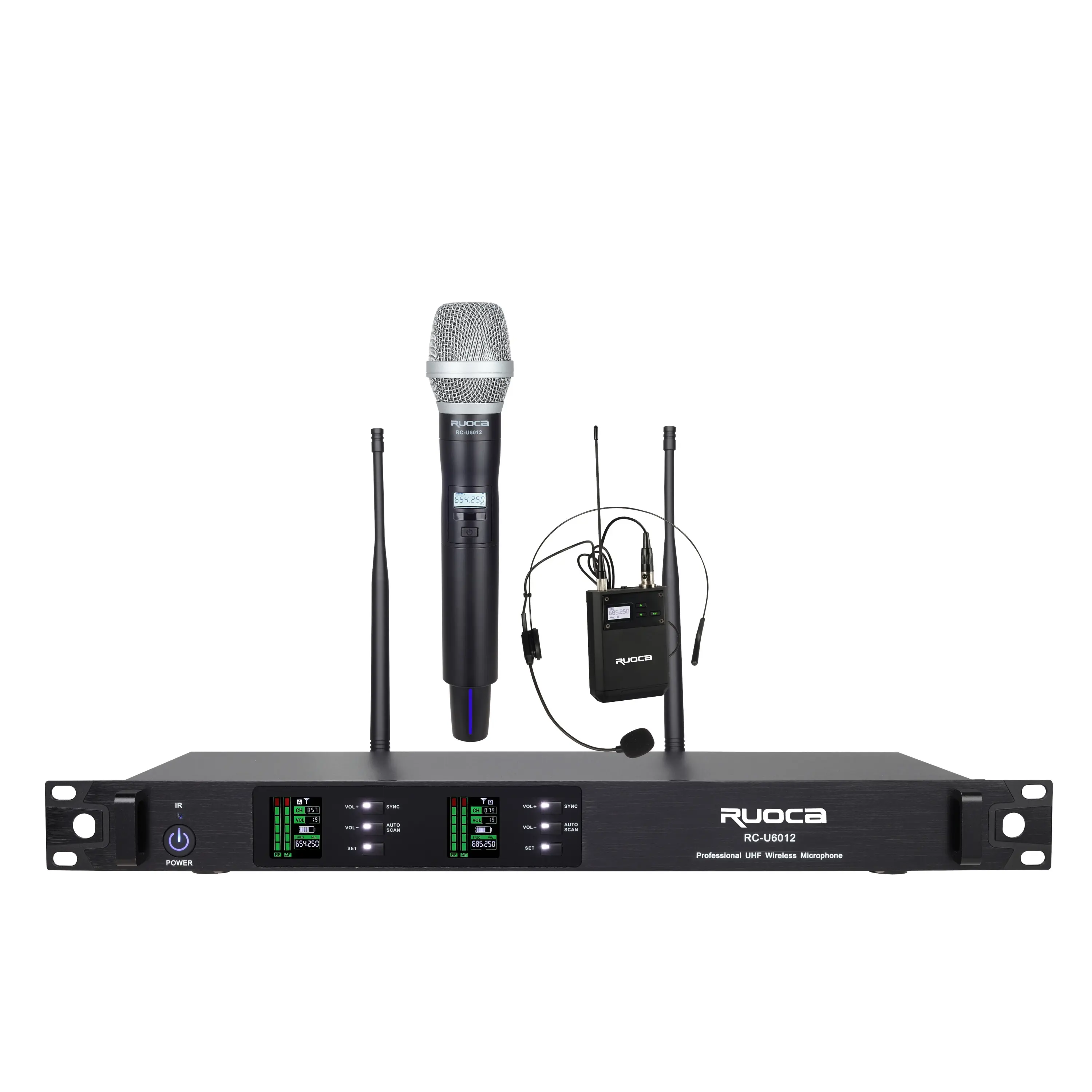 CE Certification Ruoca Dynamic Microphone#RC-U6012 Dual Channel UHF Wireless Microphone System Conference/School /DJ/ Performance Mic With Two Antenna Suppliers, Exporter