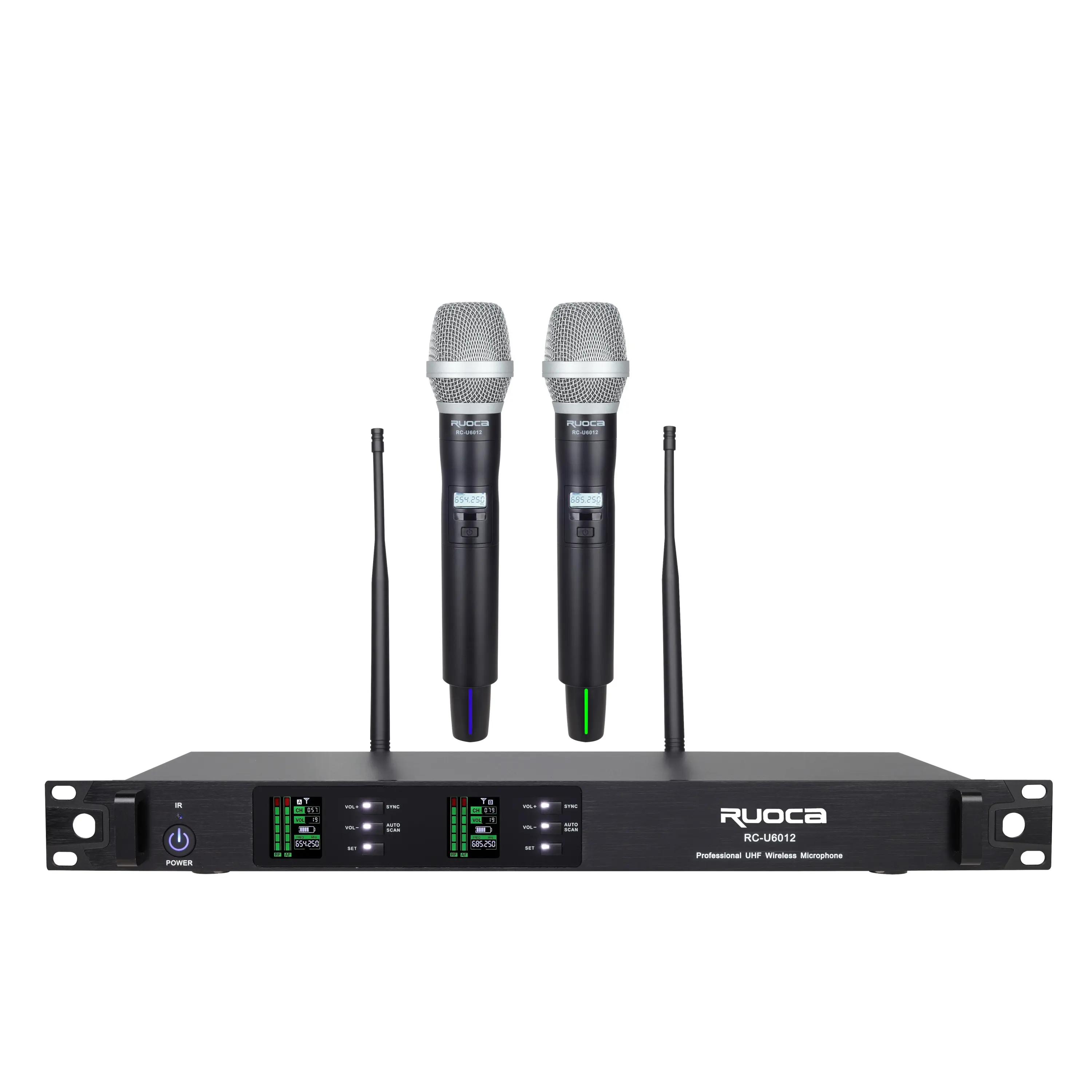 CE Certification Ruoca Dynamic Microphone#RC-U6012 Dual Channel UHF Wireless Microphone System Conference/School /DJ/ Performance Mic With Two Antenna Suppliers, Exporter