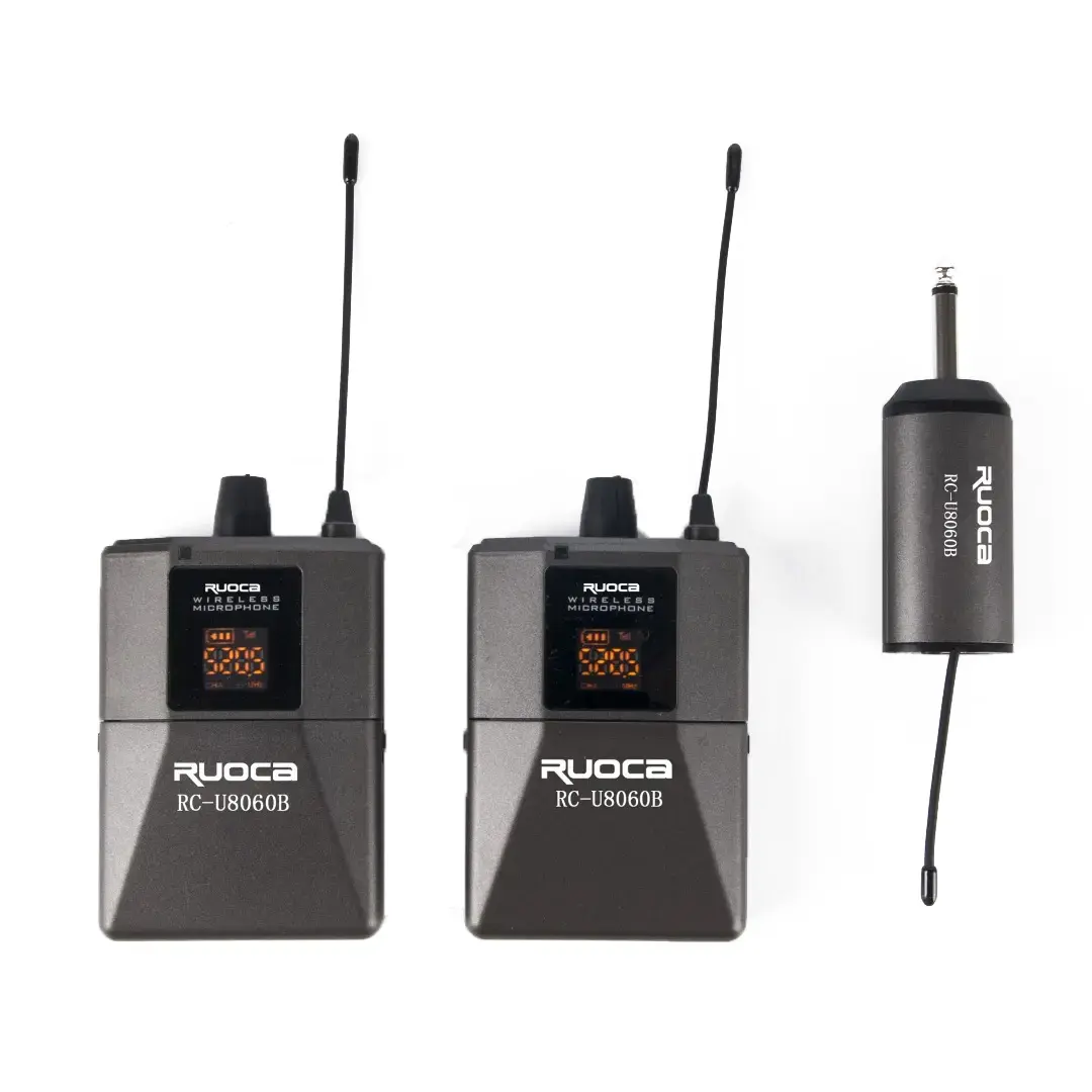 CE Certification Ruoca RC-U8062B Professional Dual Bodypack with Clip or Headset Microphone UHF Wireless Microphone System with Recharging Mini Receiver for Home , Church , Conference Room,Stage Factory, Exporter