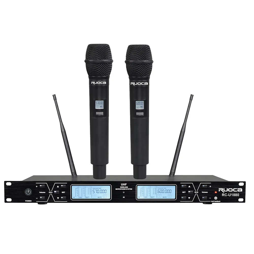 Custom RC-U1880-Ruoca RC-U1880 with Anti Feedback Function Dual Channel UHF Wireless Microphone System For Home , Church , Conference ,Stage , Performance ,KTV Manufacturers, Factory