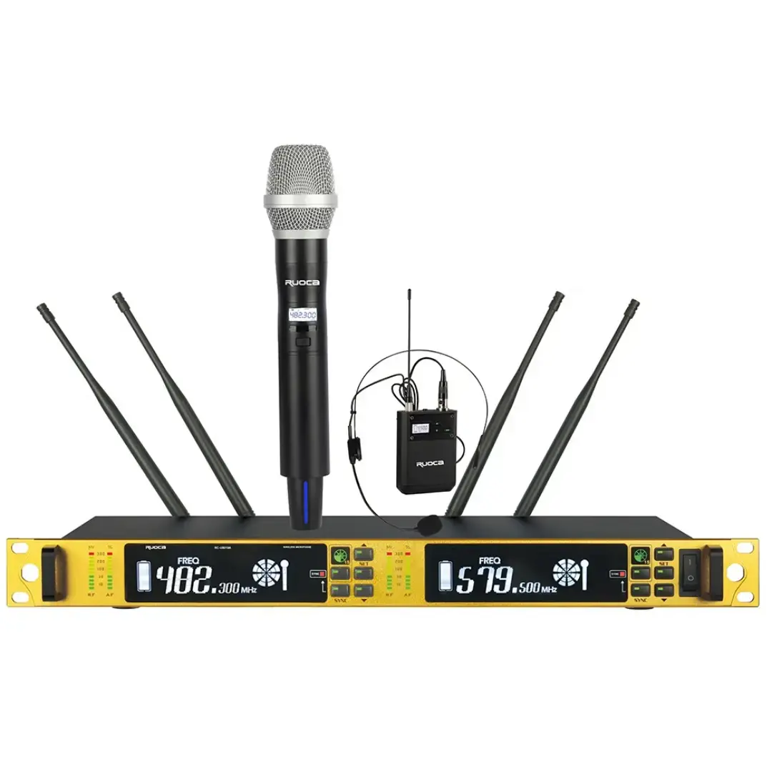 ODM RC-U8019A-Ruoca RC-U8019A Dual Channel UHF Wireless Microphone System  For Home , Church , Conference ,Stage , Performance ,KTV Suppliers, Factory