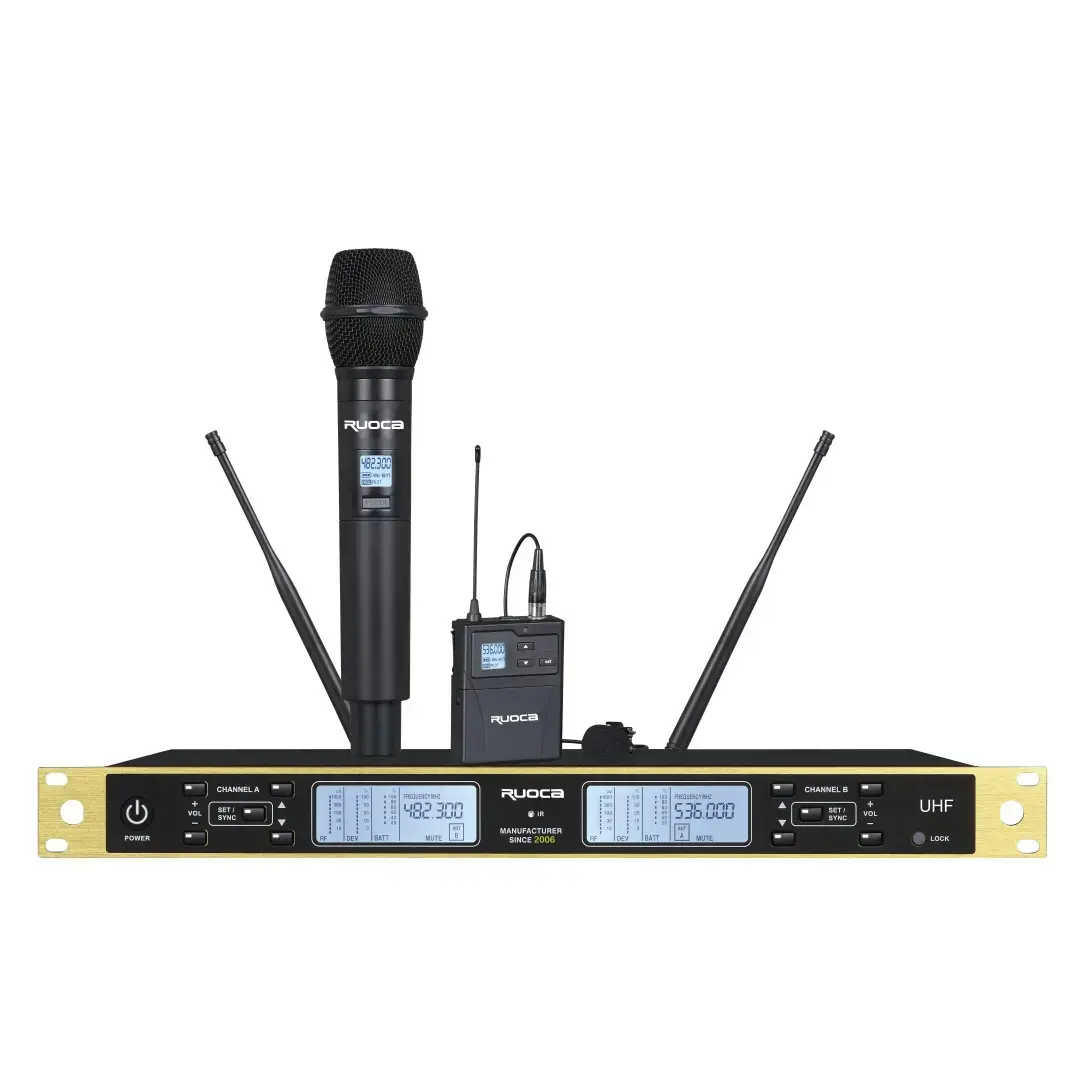 CE Certification RC-U1880A-Ruoca Dual Channel UHF Wireless Microphone System #RC-U1880A  For Home , Church , Conference ,Stage , Performance ,KTV Factories, Exporters