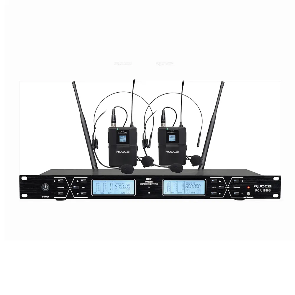 Custom RC-U1880-Ruoca RC-U1880 with Anti Feedback Function Dual Channel UHF Wireless Microphone System For Home , Church , Conference ,Stage , Performance ,KTV Manufacturers, Factory