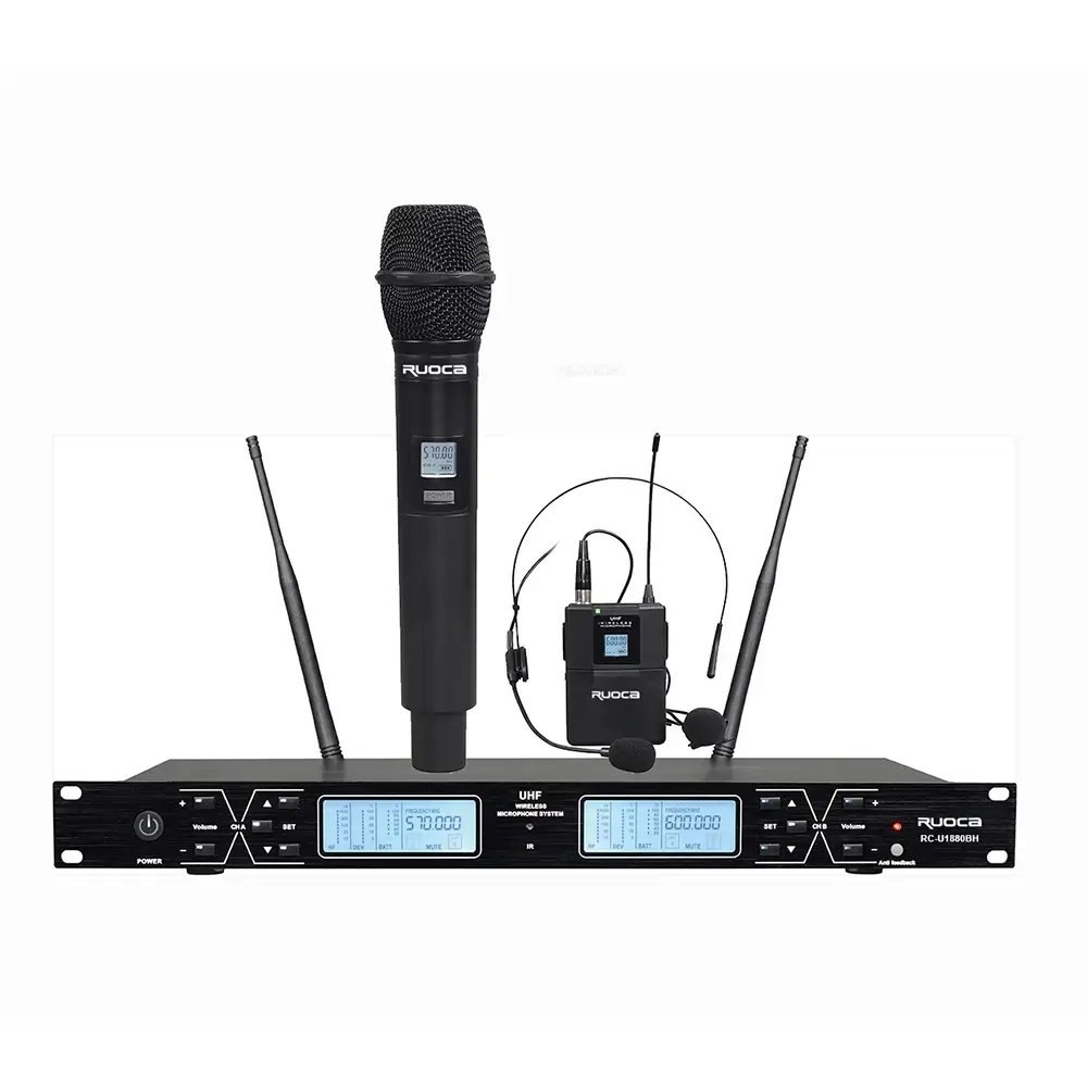 Custom RC-U1880-Ruoca RC-U1880 with Anti Feedback Function Dual Channel UHF Wireless Microphone System For Home , Church , Conference ,Stage , Performance ,KTV Manufacturers, Factory