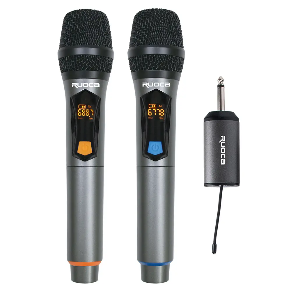 Custom Ruoca RC-U8062 Professional Dual Handheld Microphone UHF Wireless Microphone System with Recharging Mini Receiver for Home , Church , Conference Room,Stage Manufacturers, Factories