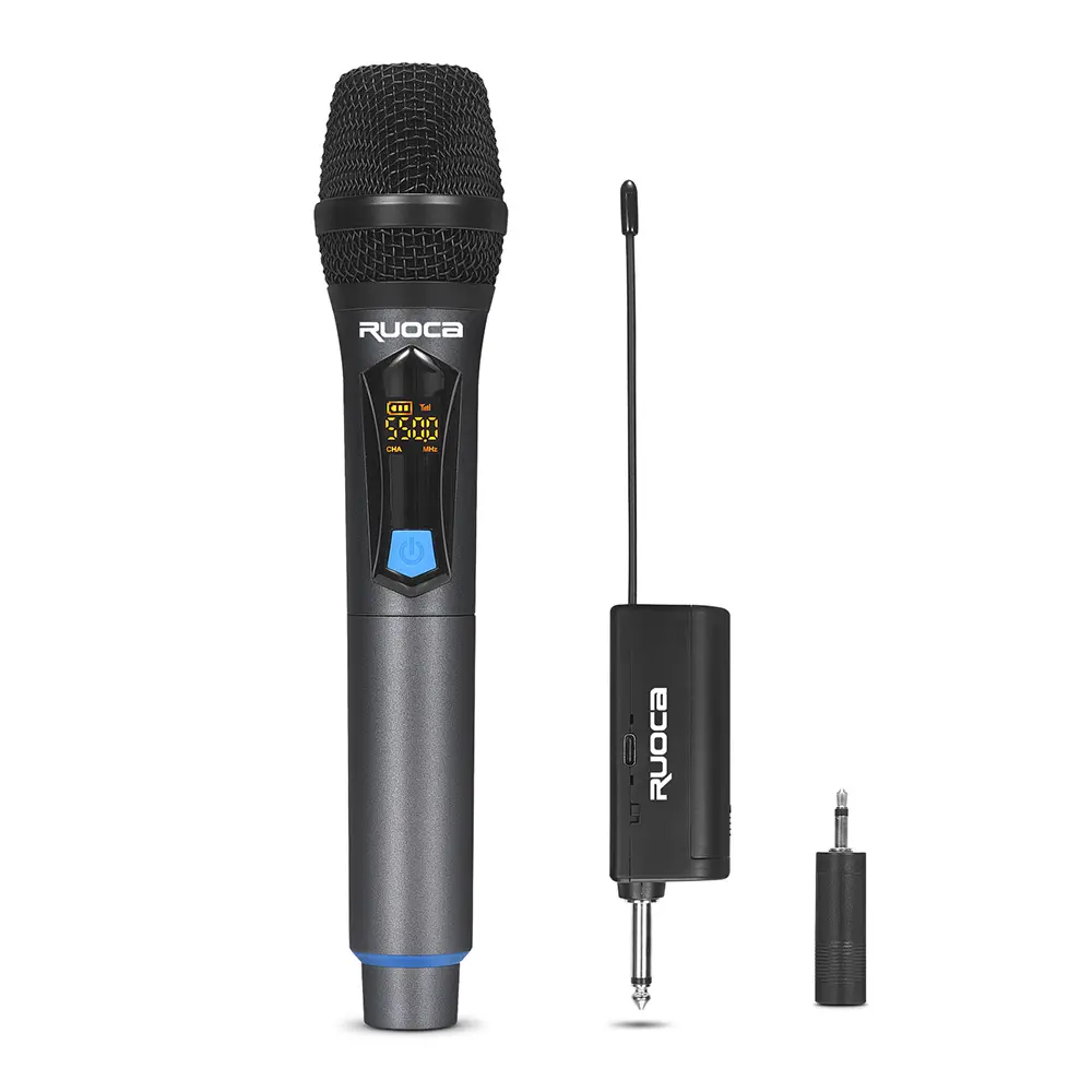 OEM Ruoca RC-U8091 Professional Single Handheld Wireless Microphone UHF Metal Handheld Cordless Dynamic Mic System ,Auto Connect, 1/4‘’Output, 200 FT for Karaoke/Party/DJ/Wedding/Speech/Outdoor Events Manufacturers, Factory