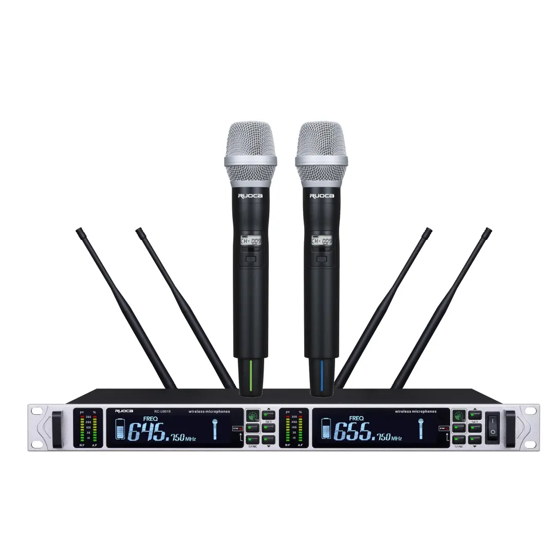 Wholesale RC-U8019-Ruoca RC-U8019Hight Quality Dynamic Microphone Dual Channel UHF Wireless Microphone System  For Home , Church , Conference ,Stage , Performance ,KTV Supplier, Suppliers