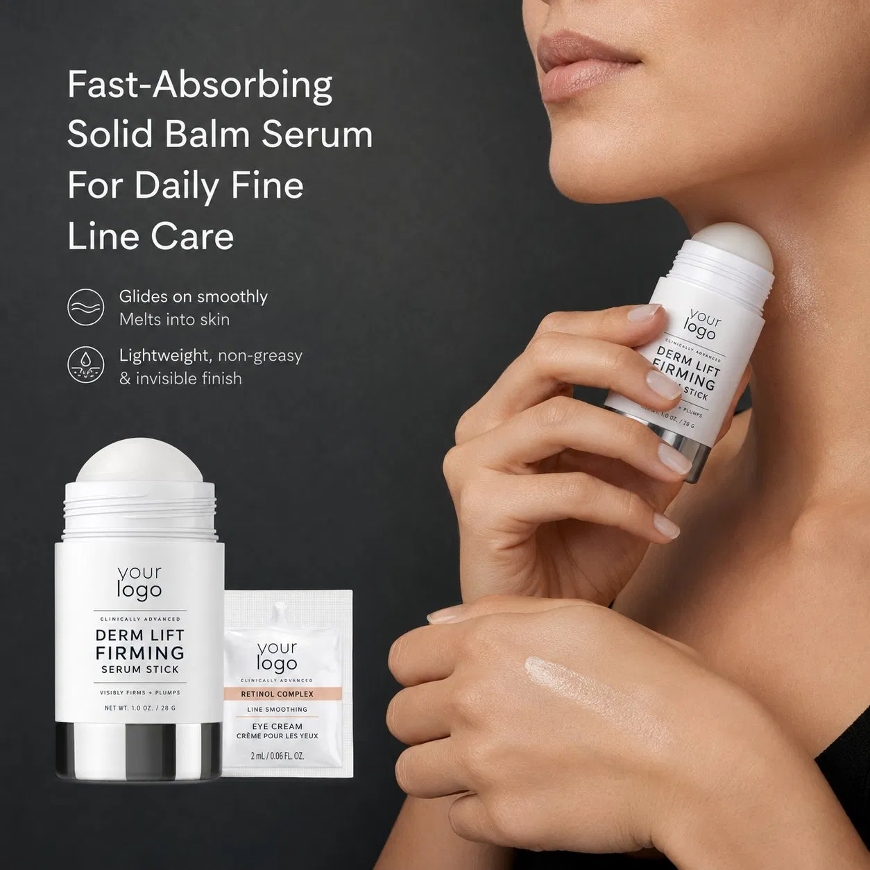 Cuidado Firmador Botânico Natural ODM Textura Leve Suavização da Pele Pele Madura Rápida Absorção Sérum em Bastão com Retinol Exossomos