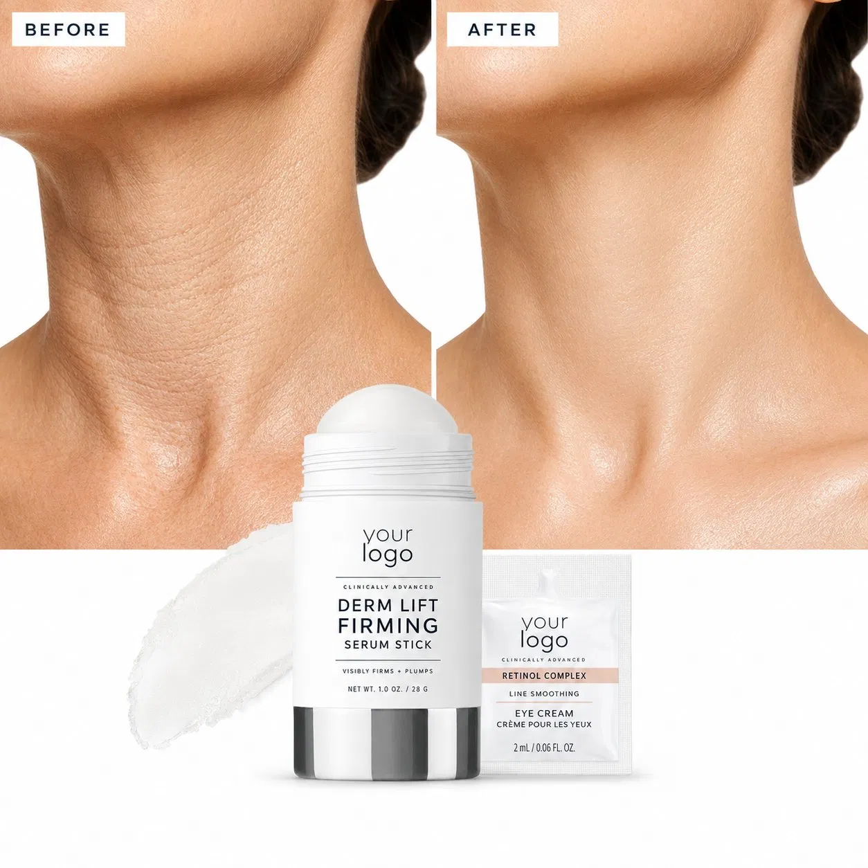 Cuidado Firmador Botânico Natural ODM Textura Leve Suavização da Pele Pele Madura Rápida Absorção Sérum em Bastão com Retinol Exossomos