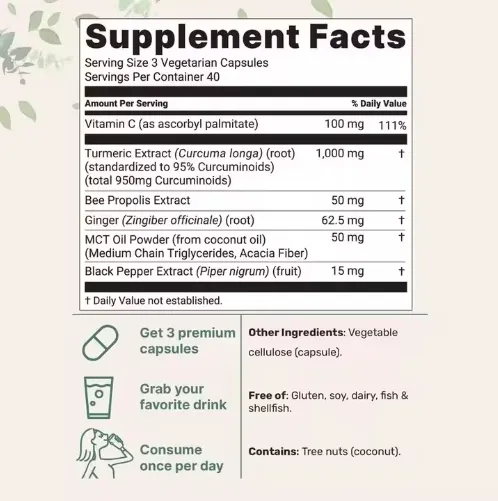 Cápsulas de Curcuma Curcumin Extrato de Raiz