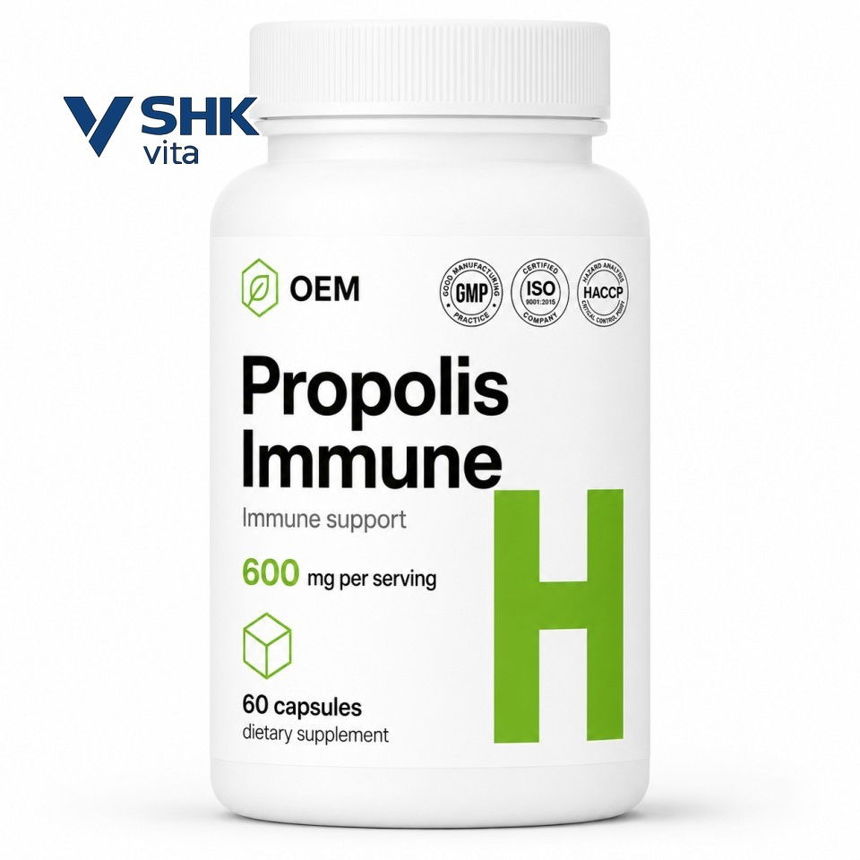 Cápsulas de Própolis de Abelha 5% Flavonoides Suplemento Antioxidante Natural de Polifenóis — Marca Privada OEM