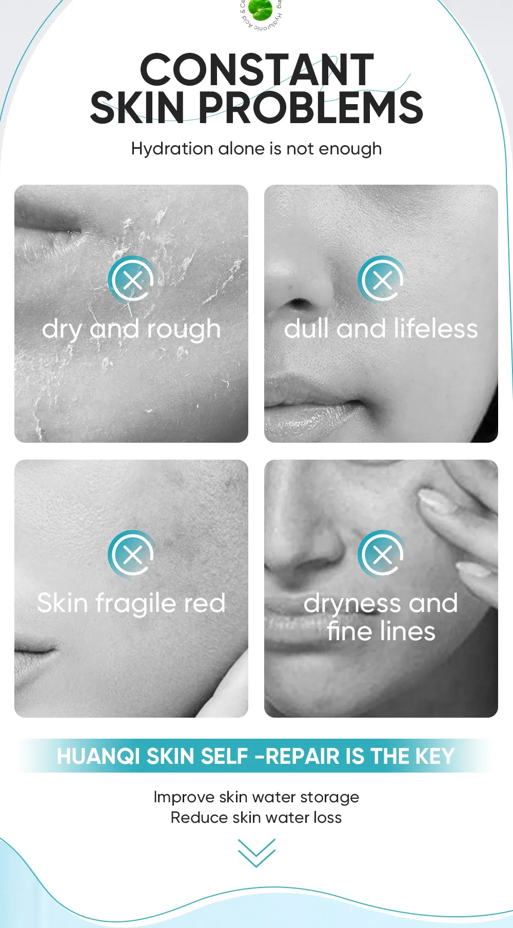 Acalma a pele irritada, repara a barreira, proporciona hidratação duradoura, ácido hialurônico, centella asiática, creme facial hidratante