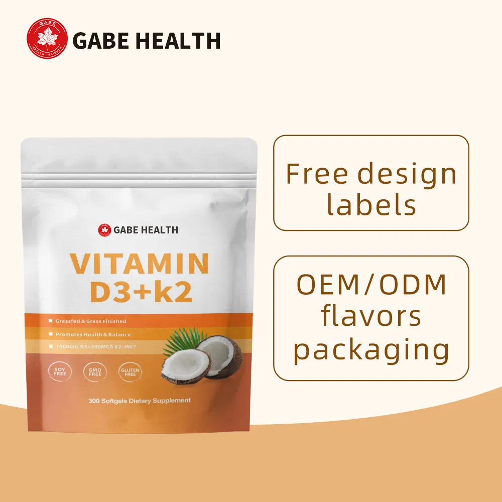 Suplemento de Cálcio Natural em Cápsulas de Gelatina Macia Não-OGM Sem Glúten para Fortalecimento Ósseo e Saúde Cardiovascular D3 K2