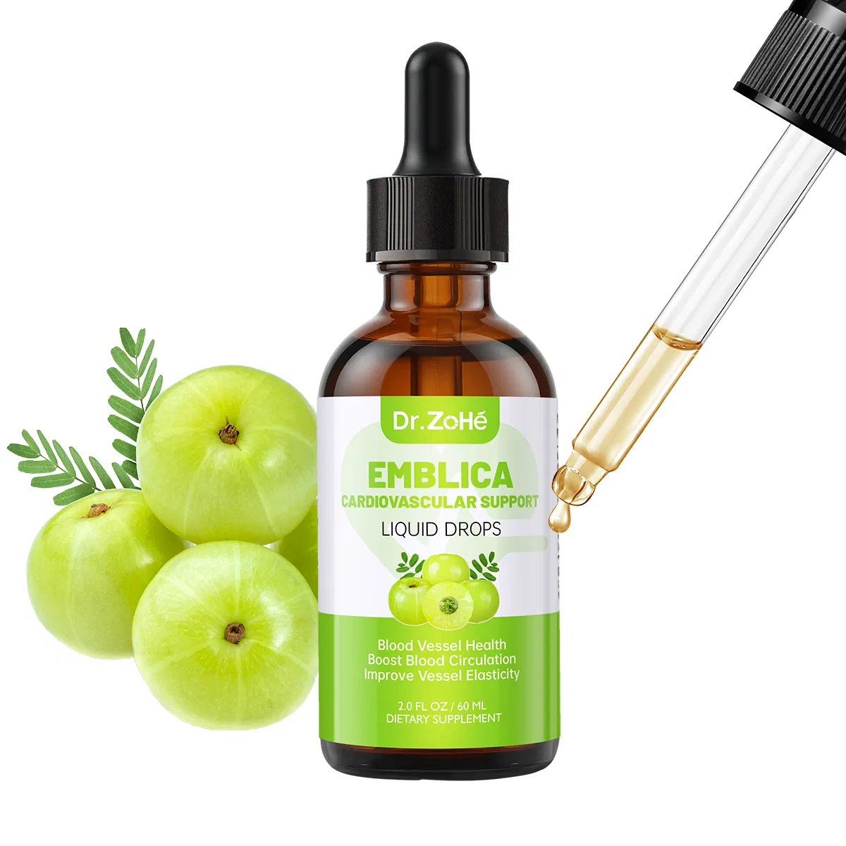 Suplemento Líquido Vegano Natural de Emblica OEM para Suporte Cardiovascular e Saúde dos Vasos Sanguíneos