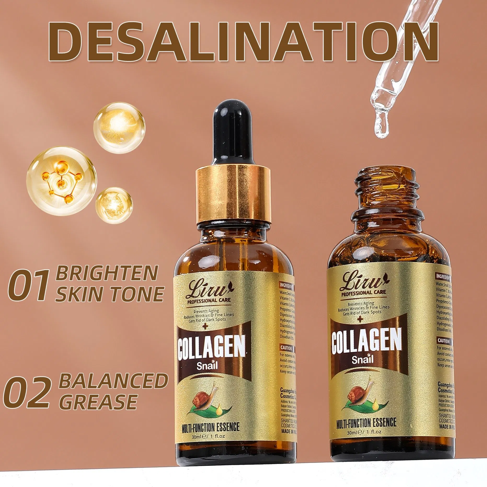Essência Facial Radiante de Extrato de Caracol Anti-Idade Sérum de Colágeno para o Rosto
