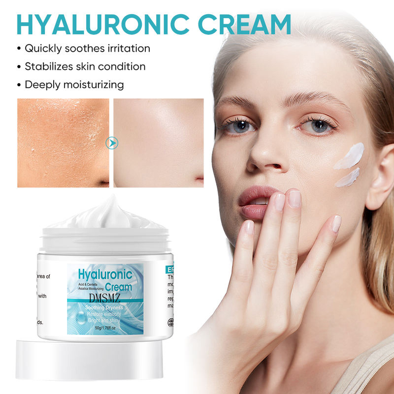 Acalma a pele irritada, repara a barreira, proporciona hidratação duradoura, ácido hialurônico, centella asiática, creme facial hidratante