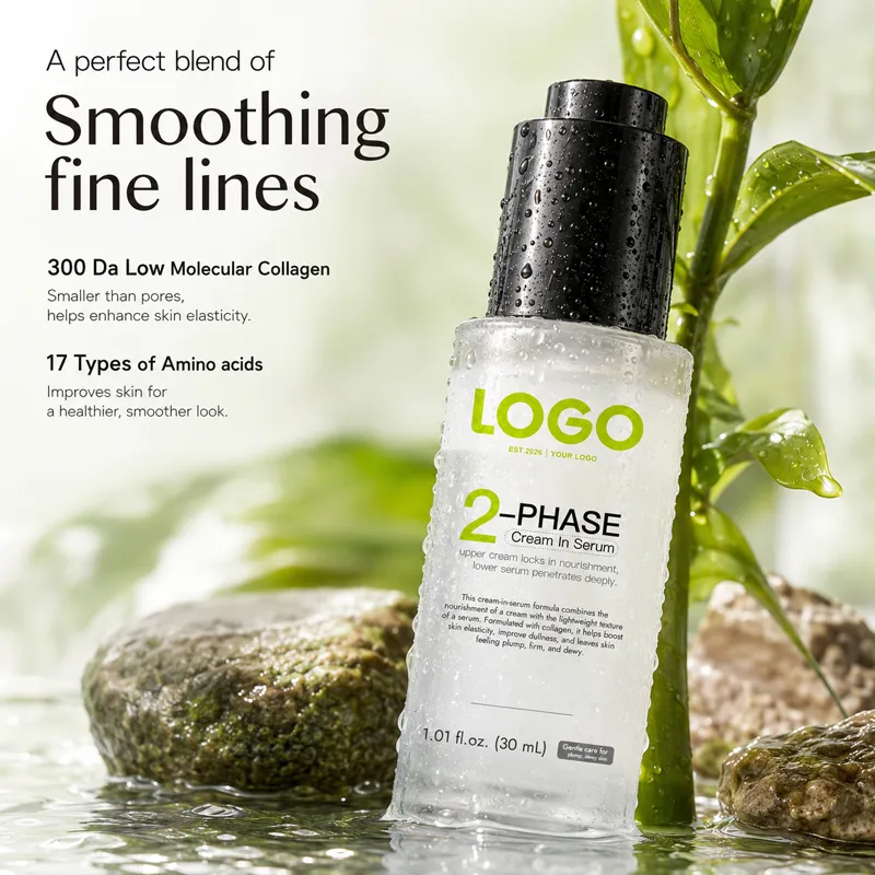 Linhas de Marca Própria Aumentam a Elasticidade da Pele Hidratar Preencher Firmar Aparência Jovem 58% Colágeno de Baixa Molecular 5% Botânico 2 Creme Sérum em Fase