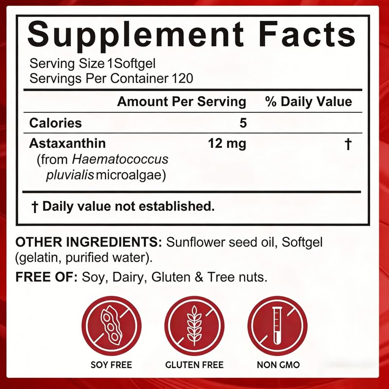 Softgels de Astaxantina, Suplemento Nutricional Antioxidante Premium, 120 Softgels